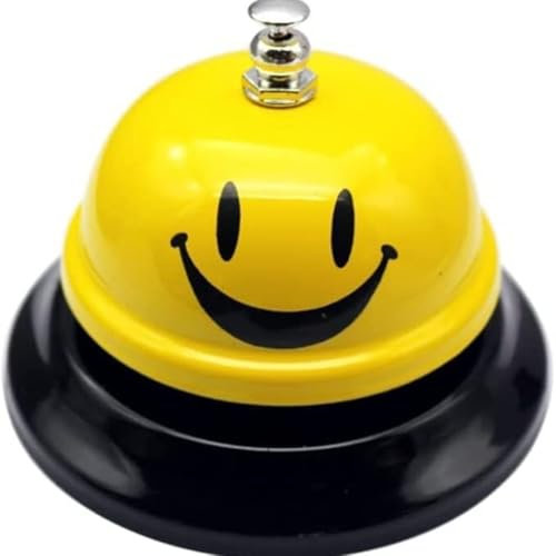 KOMUNJ Campanello da tavolo, reception Smile, campana da tavolo in ferro, per ristoranti, hotel, bar, cucina (giallo)