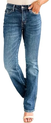 Pantalon en jean pour femme, coupe ajustée, coupe bootcut, coupe droite, taille haute, stretch, pantalon de loisirs, pantalon en jean large, coupe étroite, jeans skinny, bleu foncé, L