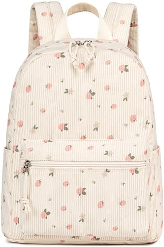 Mini-Rucksack für Damen und Mädchen, wasserabweisend, kleiner Rucksack, Geldbörse, Schultertasche für Damen, Erwachsene, Kinder, Schule, Reisen, Cord-Blumen-Erdbeere, Mini, Tagesrucksäcke