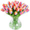 JUSTOYOU 20 STK PU Real Touch Latex Künstliche Tulpen Gefälschte Tulpen Blumen Blumensträuße Blumen Arrangement für Home Room Hochzeitsstrauß Party Herzstück Dekor(Regenbogenfarbe)