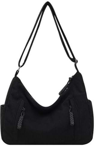 Fiorky Borsa a tracolla moda da donna in velluto a coste tinta unita Tracolla regolabile Borsa a tracolla elegante Borsa a tracolla semplice Borsa da viaggio all'aperto (Nero)