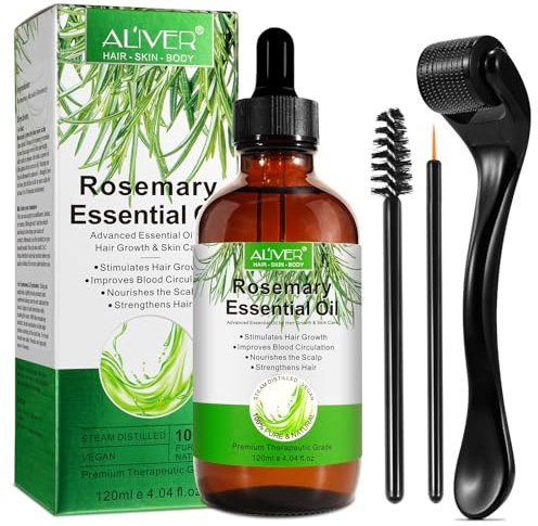 Rosmarinöl Haare Wachstum 120 ml mit Derma-roller 0,25 mm, Reines Rosemary Oil for Hair, Wimpern, Augenbrauen, Gesicht, Hautpflege, Körpermassage, Nährt die Kopfhaut, Verbessert die Blutzirkulation