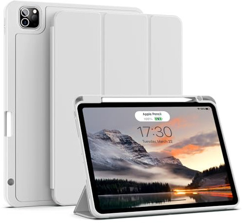 aoub Case for iPad Pro 11 4th/3rd/2nd Generation 2022/2021/2020, iPad Pro 11 Case with Holder, Support Pencil Charging, Soft Silicone Cover, Auto Sleep/Wake, Grey