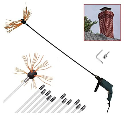 Kit De Brosse De Ramonage De Cheminée - Brosse De Nettoyage De Cheminée Système De Nettoyage De Cheminée À Entraînement Rotatif Électrique, Outils De Poêle À Granulés Cheminée (6 Tiges)(12 m)