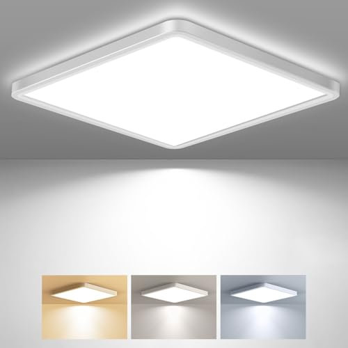 slochi LED Ceiling Light, 3000K/4000K/6500K 3 Color Temperature, IP54 Waterproof Bathroom Light, Modern Square LED Ceiling Lamp for Bedroom, Kitchen, Hallway, Outside Porch and MoreØ29CM
