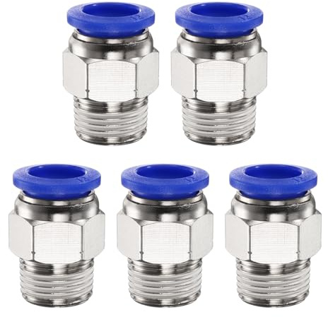 QUARKZMAN 5pcs Raccord Pneumatique 12mm Tube OD x 3/8 NPT PC12-N03 Bleu | Connecteur Rapide en Cuivre, Filetage Mâle Droit, pour Raccord de Tuyau D'Air, pour Système D'Air Industriel