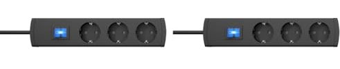 Kopp UNOversal® Plus 3-Fach Steckdosenleiste 1,4m mit Schalter & großem Abstand I Mehrfach-Steckdose anschraubbar mit Berührungsschutz I Steckerleiste Indoor I Anthrazit – 232505009 (Packung mit 2)