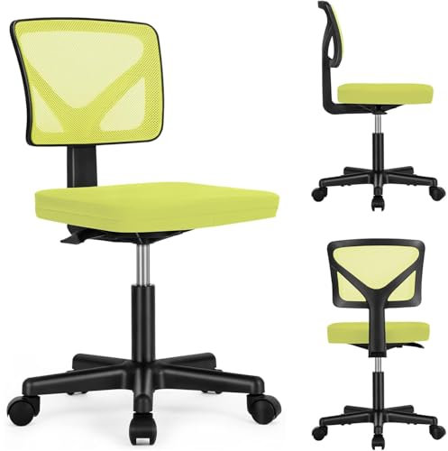 DUMOS Klein Bürostuhl ohne Armlehne - EIN Bequemer Schreibtischstuhl, Lendenwirbelstütze Drehstuhl mit Rollen, Bürosessel Geeignet für Büro, Studie, Wohnzimmer und andere Umgebungen (Grün)