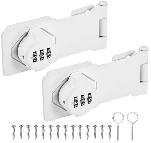 M METERXITY 2-Pack Keyless Combination Lock, 4.3 Zinc Alloy Mechanical Password Twist Knob Hasp Locks Latch, 90/180 Degree Barn Door Lock for Cabinet/Closet/Garage/Drawers/Garden [White]
