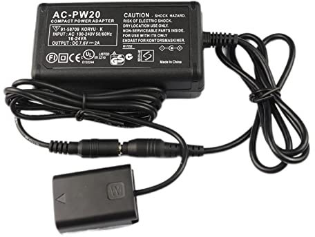 Caseative AC-PW20 AC Power Adapter NP-FW50 Dummy Battery Kit for Sony Alpha ZV-E10 A5100 A5000 A6000 A6100 A6300 A6400 A6500 A7 A7II A7RII A7S A7SII RX10II III IV NEX3/5/6/7 NEX5T NEX35C 5N Cameras