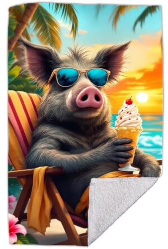 RPLUS Strandtuch 50 x 100 cm mit Wildschwein-Motiv – Baumwolle, weich - Badetuch