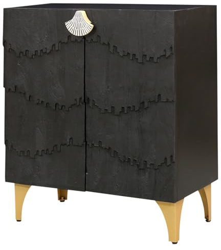Marrakesch Modern Deko Kommode mit Türen aus Holz & Metallbeine 91cm | Art Déco kleines Sideboard Komode Adwin für stilvolle Aufbewahrung & Boho Dekoration im Wohnzimmer & Schlafzimmer