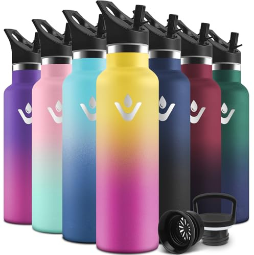 Motswedi Botella Termica, 750ml Doble Aislamiento, Botella Agua Termica, Termo Sin BPA, Cantimplora Infantil, Reutilizable, Cantimplora para Deporte, Viaje, Escuela, Exterior, Amarillo-Rosa
