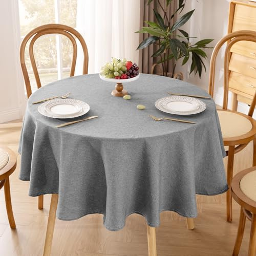 Tischdecke Abwaschbar Grau – Rund 80cm Tischtuch aus Polyester in Leinenoptik, Wasserabweisend mit Lotuseffekt, Kratzfest und Pflegeleicht für Wohnzimmer, Esszimmer, Balkon & Garten