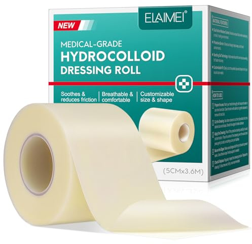 Hydrokolloid Pflaster Rolle 5cmx3.6m, Hydrokolloid Rolle für Wundverbände, Selbstklebender Wasserfestes Hydrokolloid Wundpflaster & Hautfreundlich Wundauflagen für Schnittwunden und Kratzer
