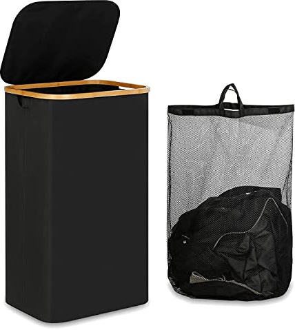 Ujjdwiurgh 1 PCS 110L Laundry Hamper Laundry Basket with Handle and Lid with Removable Inner Bag for Clothes Toys Black