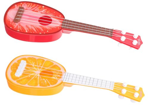 Toddmomy Ukulele Spielzeug 2 Stück Kinder Kleiner Simulation Gitarrenmodell Kunststoff Handgefertigt Für Anfänger Musikinstrument Spielzeug Früchte Design (Erdbeere Orange