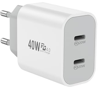 Chargeur USB C, Adaptateur Secteur USB-C 20 W à 2 Ports, Prise Secteur pour iPhone 17, 16, 15, 14 Pro Max, 13, 12, 11, SE, 8, 7, 6, Samsung Galaxy, Téléphones Portables, iPad, Blanc