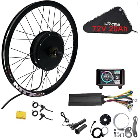 72V 27.5'' 60A controller Rear wheel Electric Bikes Conversion Kit Hub Motor and 72V 20Ah Battery,E-bike Cycling Hub with Controller, UKC1 Screen,Bike Conversion Tool Kit 7-speed Cassette