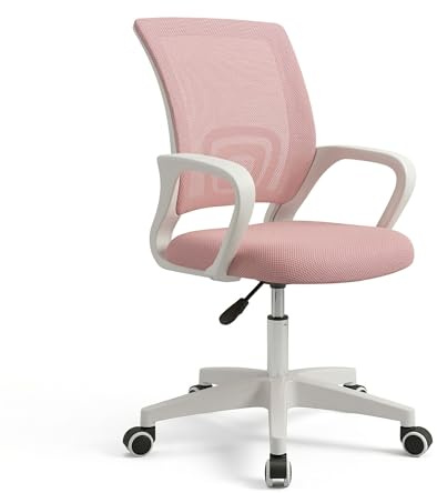 Cribel CINDY Sedia da Cameretta Rosa Ergonomica con Schienale in Rete Traspirante, Seduta Imbottita, Braccioli Integrati e Ruote 57.5x61.2x89-98 cm