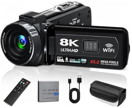 Cuifati 8K Video 64MP Camera Camcorder, UHD IR Night Vision WiFi Vlogging Camera, 18x Digital Zoom 3 IPS Touchscreen Video Camcorder with Remote Control for Vlog Photography