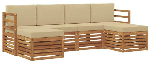 vidaXL Sofagarnituren 6 pcs Natur und Beige Massivholz Akazie, Outdoor-Sofa, modernes Gartenmöbel, langlebiges Ecksofa, Terrasse Lounge, Sitzgruppe für die Veranda