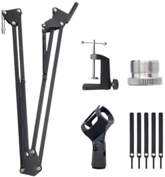 Compatible For Rode NT1-A, Extendable Microphone Suspension Boom Scissor Arm Stand With Mic Clip & Heavy Duty Table Clamp