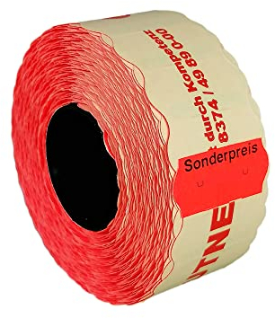 10 Rollen Preisetiketten 26x12 Sato/Samark leucht-rot permanent Aufdruck: Sonderpreis | 15.000 Etiketten | Preisauszeichner Etiketten | HUTNER