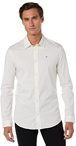 Tommy Jeans Men's Tjm Original Stretch Shirt Dm0dm04405 L/S Shirts / Woven Tops, White (Classic White 100), S