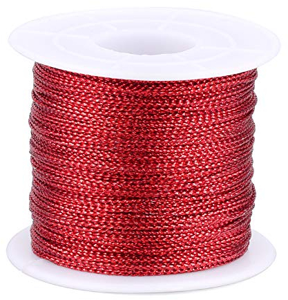 Cuerda de Navidad, 100 m de cordel con bobina, cuerda metálica de 1 mm, cuerda de poliéster para joyería, hilo de manualidades y cuerda de embalaje, color rosso