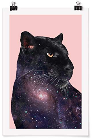 Bilderwelten Poster Galerieprint - Jonas Loose - Panther mit Galaxie - Glänzend 90 x 60cm