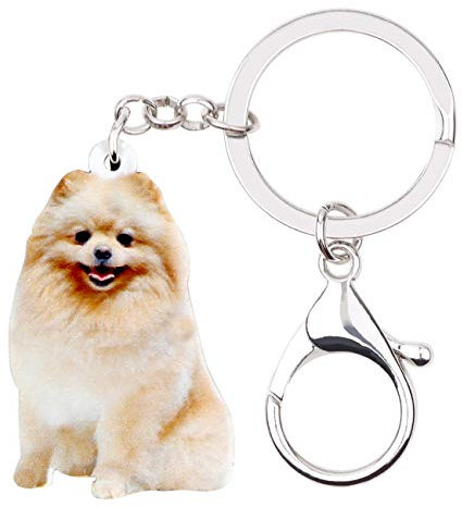 WEVENI Acryl niedlich Pomeranian Hund Schlüsselanhänger Haustier Schlüsselanhänger Schmuck Charms für Frauen Mädchen (Beige)