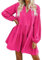 FANCYINN Tunika Kleid Damen V-Ausschnitt Lose Casual Swing Kleid Mini Kleider mit Gerafft Schmeichelhaft Pfirsich Langarm L