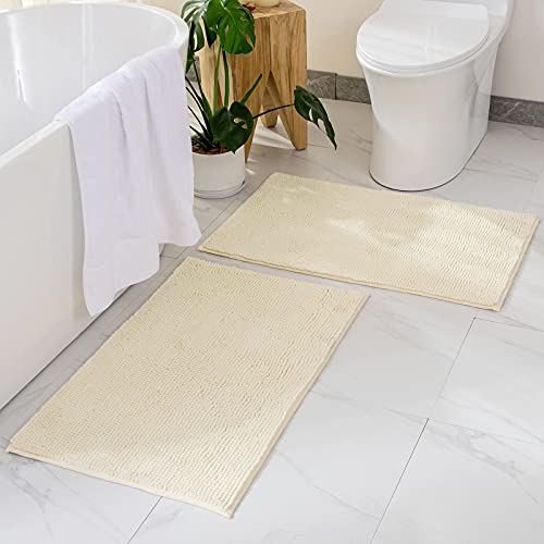 MIULEE Badematte 40x60cm Set 2 teilig Chenille Badteppich Badezimmerteppich rutschfest Waschbar Duschvorleger Badvorleger Duschmatte Bettvorleger Fussmatte Badezimmer Wohnzimmer Schlafzimmer Weiß