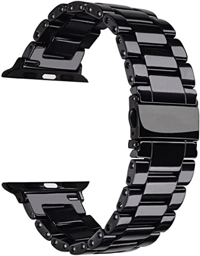 MaKTech Three-Piece Ceramic Bracelet Band Compatible with Apple Watch Series 10/9/Ultra 2/SE/8/7[2024] (46mm/45mm/44/49mm,Black)