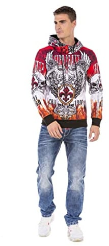 Cipo & Baxx Herren Hoodie Sweatshirt CL469 Rot – Stylischer Pullover im Casual Streetwear Look mit Kapuze & Kängurutasche – Bequemes Oberteil für Alltag & Freizeit - CL469 Rot S