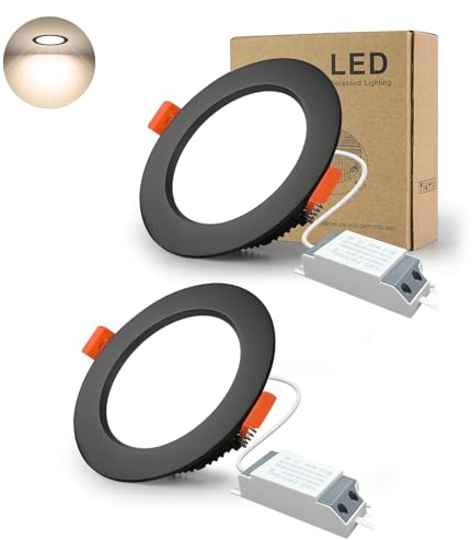 BAGZY Einbaustrahler Schwarz LED Spots ultra flach 5W 230V IP44, 500 Lumen 2er Set Natürliches Weiß 4000K Ausschnitt 70-80mm,CRI 80,Einbauleuchten Decken Spot,für Schlafzimmer Badezimmer Wohnzimmer