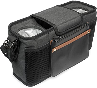 WONDERFOLD Kinderwagen-Organizer mit isolierten Getränkehaltern, Klettverschluss-Griffbefestigung, 2 Aufbewahrungstaschen und abnehmbarem Schultergurt für einfachen Transport