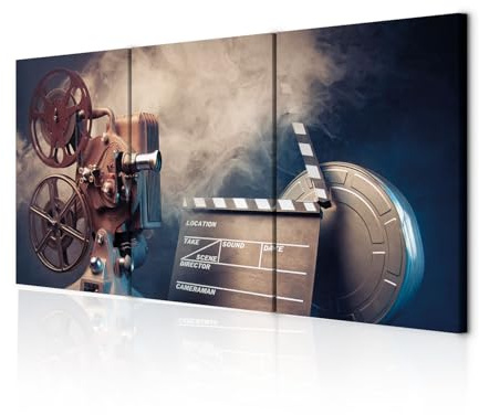 decomonkey Wandbilder Filmprojektor 120x60 cm 3 Teilig Wandbild Groß Büro | Leinwandbild XXL, Deko, Wohnzimmer, Schlafzimmer, Wanddeko, Leinwand, Pictures For Wall, Poster, Kino, Foto, Nebel, Kinosaal