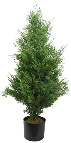 Leaf Artificial Cedar Cypress Confier Trees, Wood, Green 90cm Bushy, 3 feet