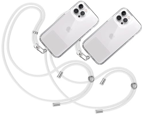 TBOC 2X Cordón Correa Cuerda Universal [Blanco] Colgar Funda Teléfono Móvil Cuello - Cinta Cadena Colgante con Parche de Plástico - Colgador Lanyard con Enganche Llavero Móviles Llaves Accesorios