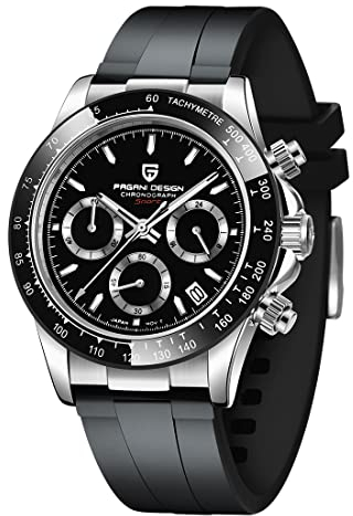 RollsTimi Pagani DesignHerren-Multifunktions-Sportuhr Quarz-Chronograph Uhrwerk Japan VK63 Edelstahlarmband Wasserdicht 100M (Schwarz KC-1664)
