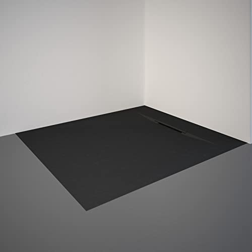 Schulte Duschwanne DWM-Tec mit Steinstruktur Anthrazit 90x100 cm, Mineralwerkstoff, Oberfläche aus Steinstruktur, barrierefrei, extraflach, geringes Eigengewicht