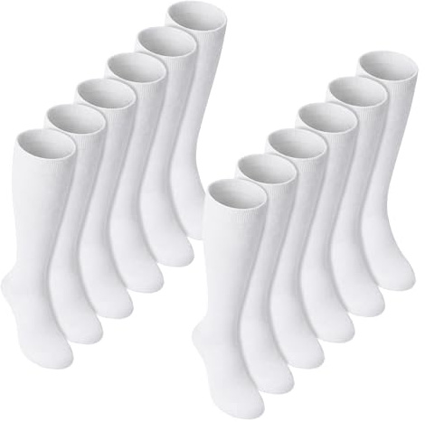 Sock Snob 12er Pack Mädchen Baumwolle Kniestrümpfe Atmungsaktiv Lange Schulsocken in Grau, Schwarz, Weiß, Blau