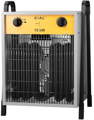 SIAL 15KW Industrie Heizgebläse - Elektroheizer Heizlüfter - Bauheizer Bautrockner - Industrielle Heizstrahler mit 2 Heizstufen - Für Garagen, Werkstätten, Baustellen - DA15 - Silber