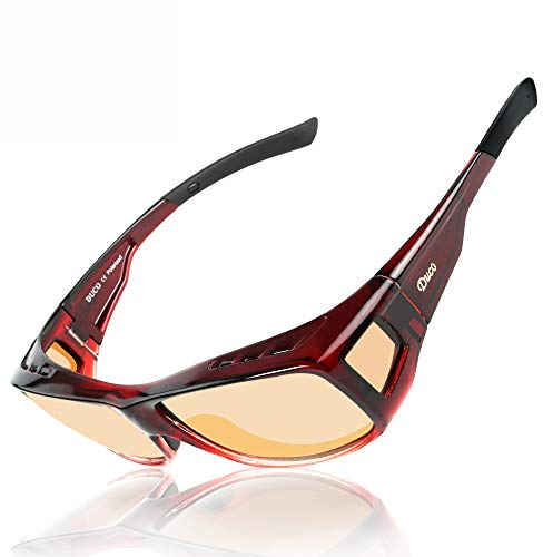 DUCO Polarisierte Nachtfahrtbrille Überbrille für Korrektionsbrille für Brillenträger Polarisierte Nachtsichtbrille 8954Y (L, Rot)