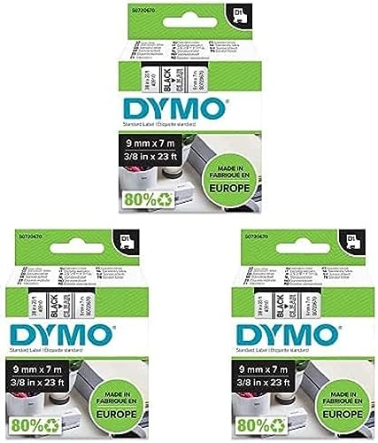 DYMO Original D1-Etikettenband | schwarz auf transparent | 9 mm x 7 m | selbstklebendes Etikettenband | für LabelManager-Beschriftungsgerät, 3er Pack