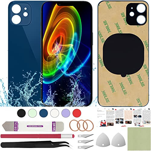 ReuWeu Rückseite Ersatz Abdeckung Glas Kompatibel mit iPhone 12 6,1 Zoll + Professional Tools (Blau)