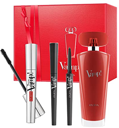 Pupa Vamp Red Geschenkset für Damen, Parfüm, 100 ml, Mascara Vamp 9 ml und schwarzer einziehbarer Bleistift