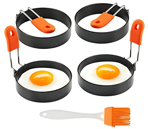 Äggringar, 8,9 cm, 4 förpackningar för non-stick belagd stekt äggform med oljepensel, non-stick-belagda äggcirklar, skållningsskydd, stekta äggformar för mcmuffins, omeletter
